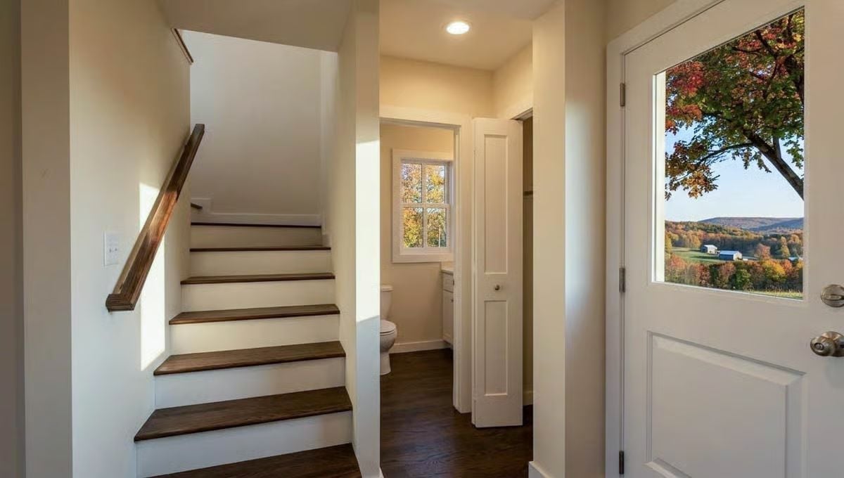 Hardwood Treads, a Half Bath Off the Hall, and a View That Does All the Work