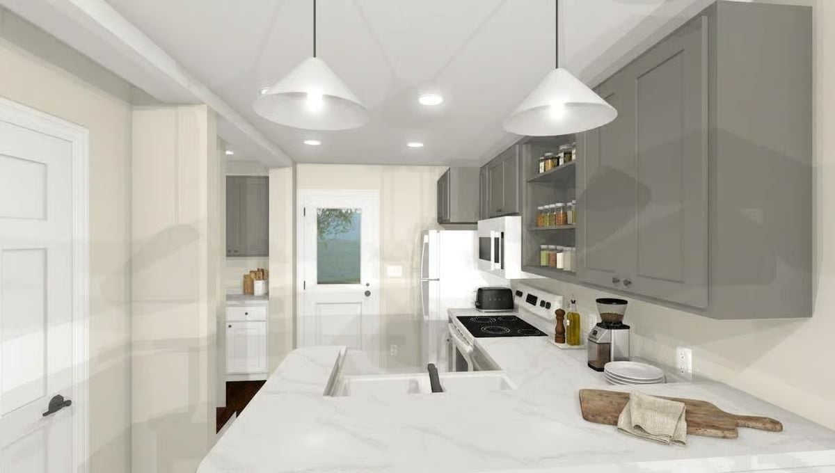Marble Counters, Gray Cabinets, and Pendant Lights That Actually Earn Their Keep