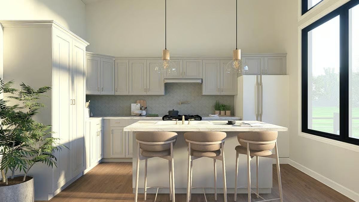 Marble Island, Warm Bar Stools, and Pendant Lights That Actually Earn Their Keep