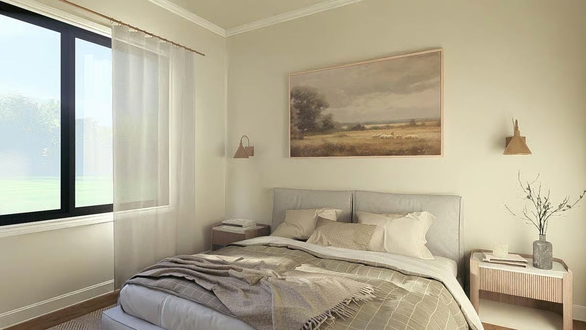 Pastoral Painting, Swing-Arm Sconces, and Bedding Worth Staying In For