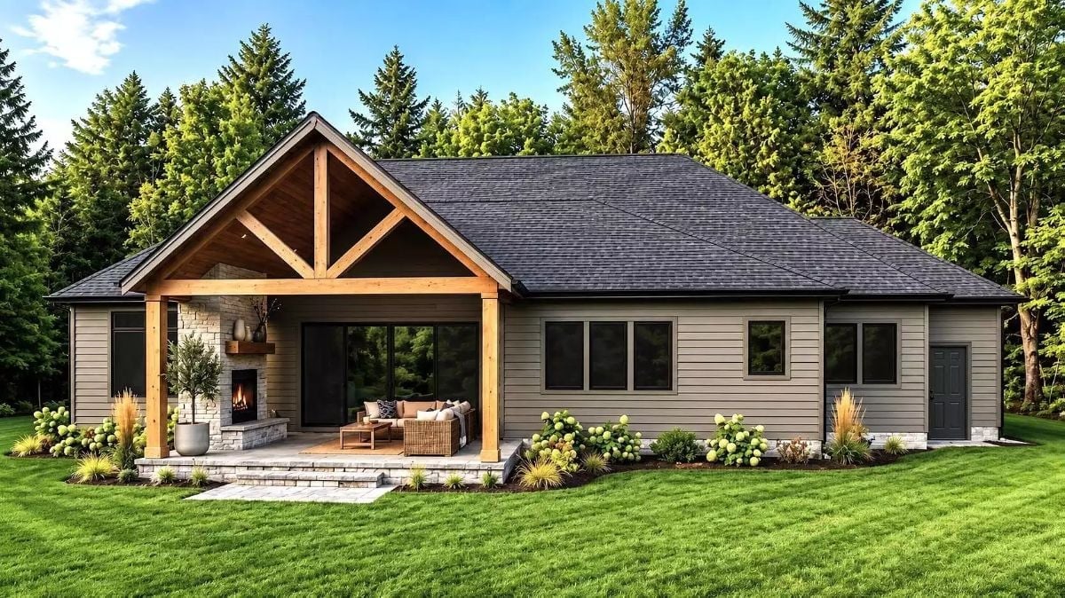 Cedar Timber Gable Makes the Covered Patio Worth Every Winter Month