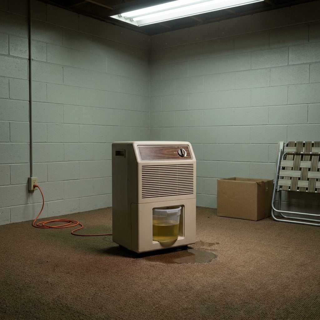 The Dehumidifier Running in the Corner Like a Small Appliance With a Grudge