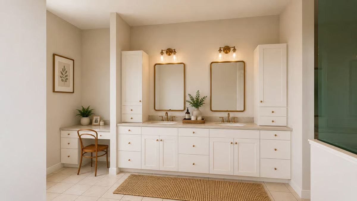Brass Fixtures, Tall Towers, and a Vanity Built for Two People Who Won't Share