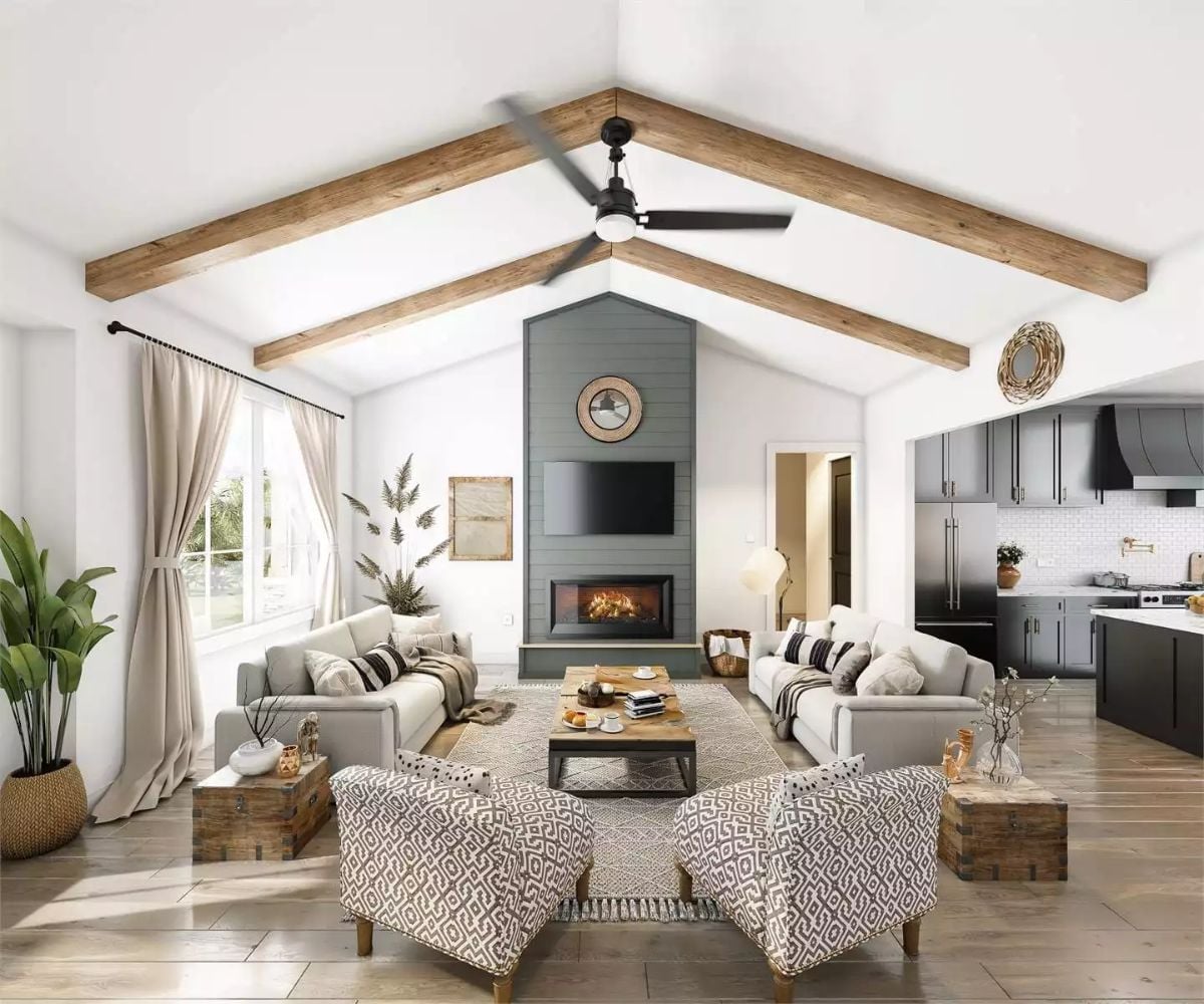 Exposed Beams, a Real Fireplace, and Room for Everyone to Spread Out