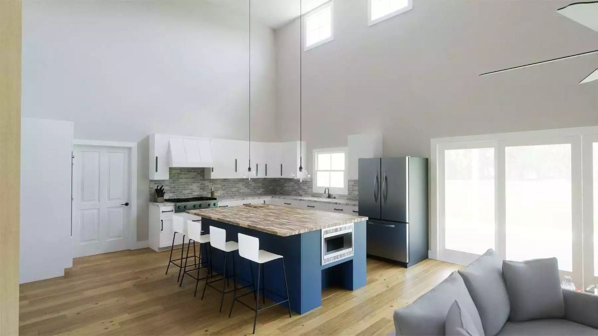 Navy Island Base Against White Cabinets Is a Bolder Choice Than It Looks in Person