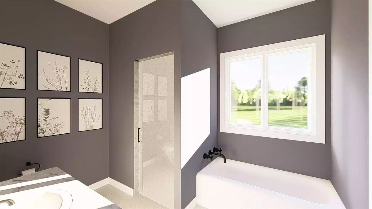 Botanical Prints, a Glass Shower, and a Soaking Tub That Gets the Window Seat