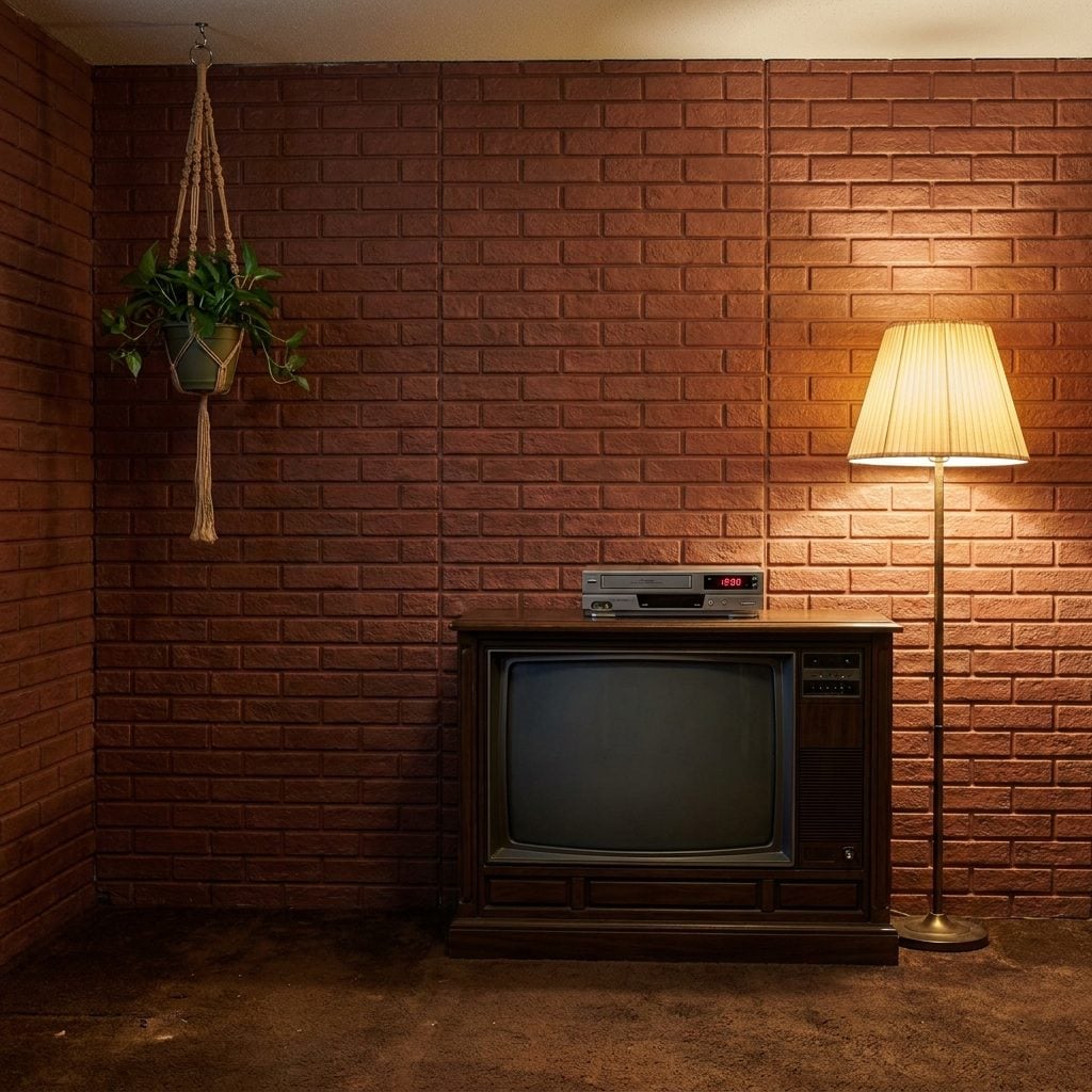 The Fake-Brick Adhesive Panels on the Wall Behind the TV