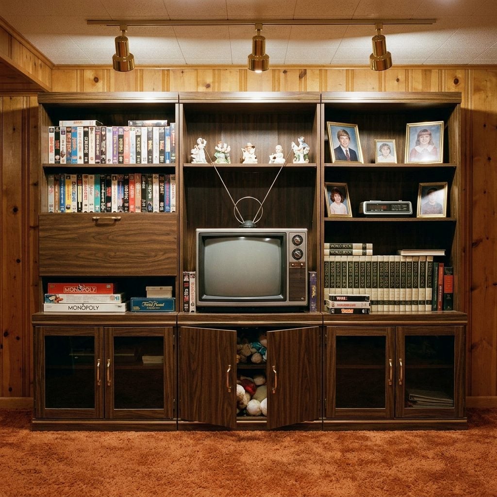The Faux-Wood Veneer Entertainment Center That Held Everything the Family Owned