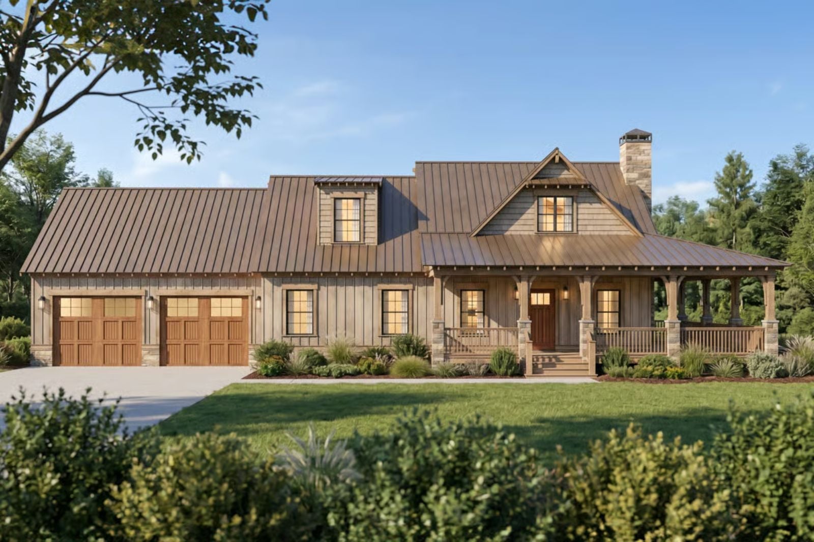 Fernhollow 2-Bedroom Rustic Farmhouse with Wraparound Porch Designed for Empty Nesters Who Are Finally Done Compromising (Floor Plan)