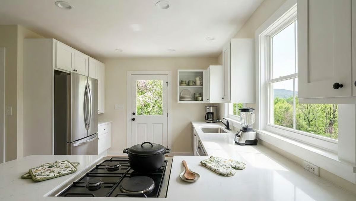 Cast Iron on the Cooktop and Views of the Hills Make This Kitchen Worth Cooking In