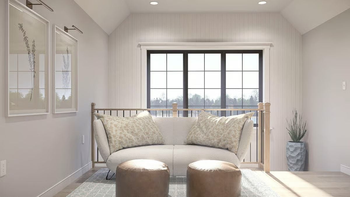 Shiplap, a Curved Sofa, and a Staircase Landing That Actually Earns Its Square Footage