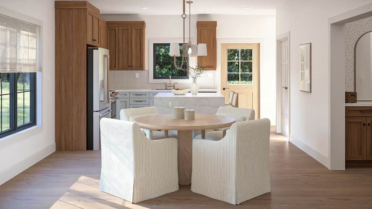 Slipcover Chairs and a Round Table That Actually Fit Four People Comfortably