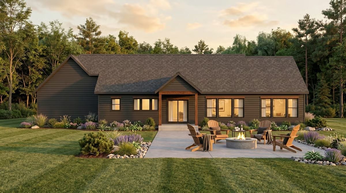 Dark Siding, Warm Wood Accents, and a Fire Pit Worth Lingering Around