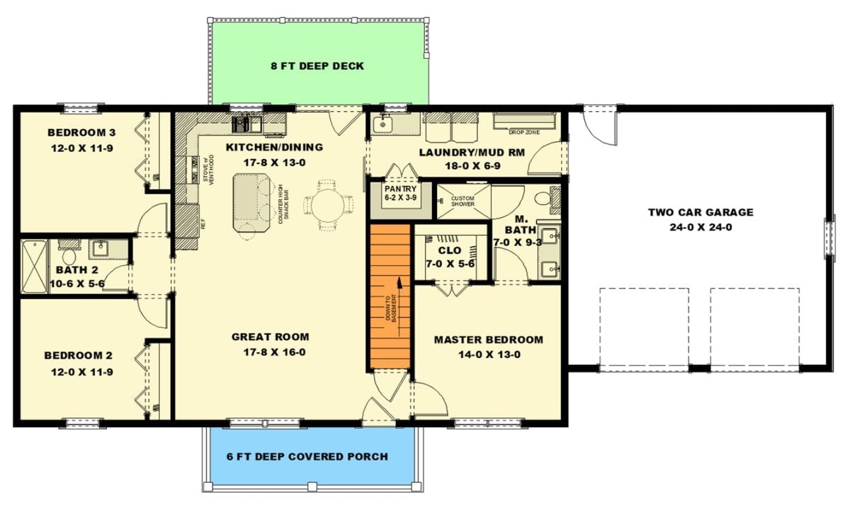 Floor Plan - Main Floor Fernhollow 3-Bedroom Modern Farmhouse with Finished Basement Designed for Empty Nesters Who Are Secretly Hoping the Kids Move Back