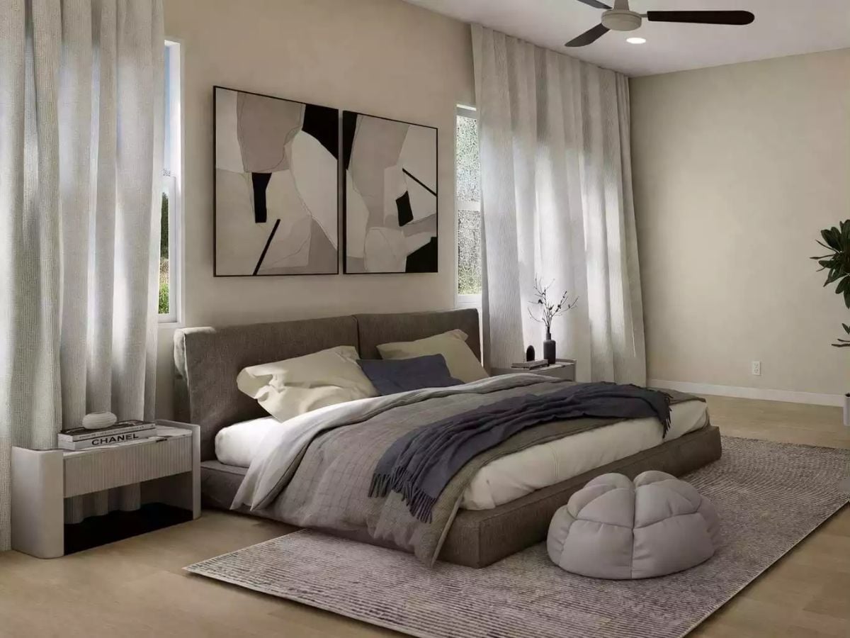 Layered Neutrals and a Low-Profile Bed That Makes Ceilings Feel Taller