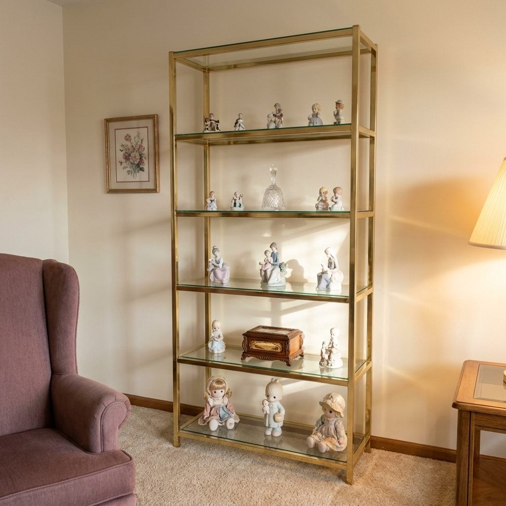 The Glass-and-Brass Étagère Holding Mom's Precious Figurines You Were Forbidden to Touch