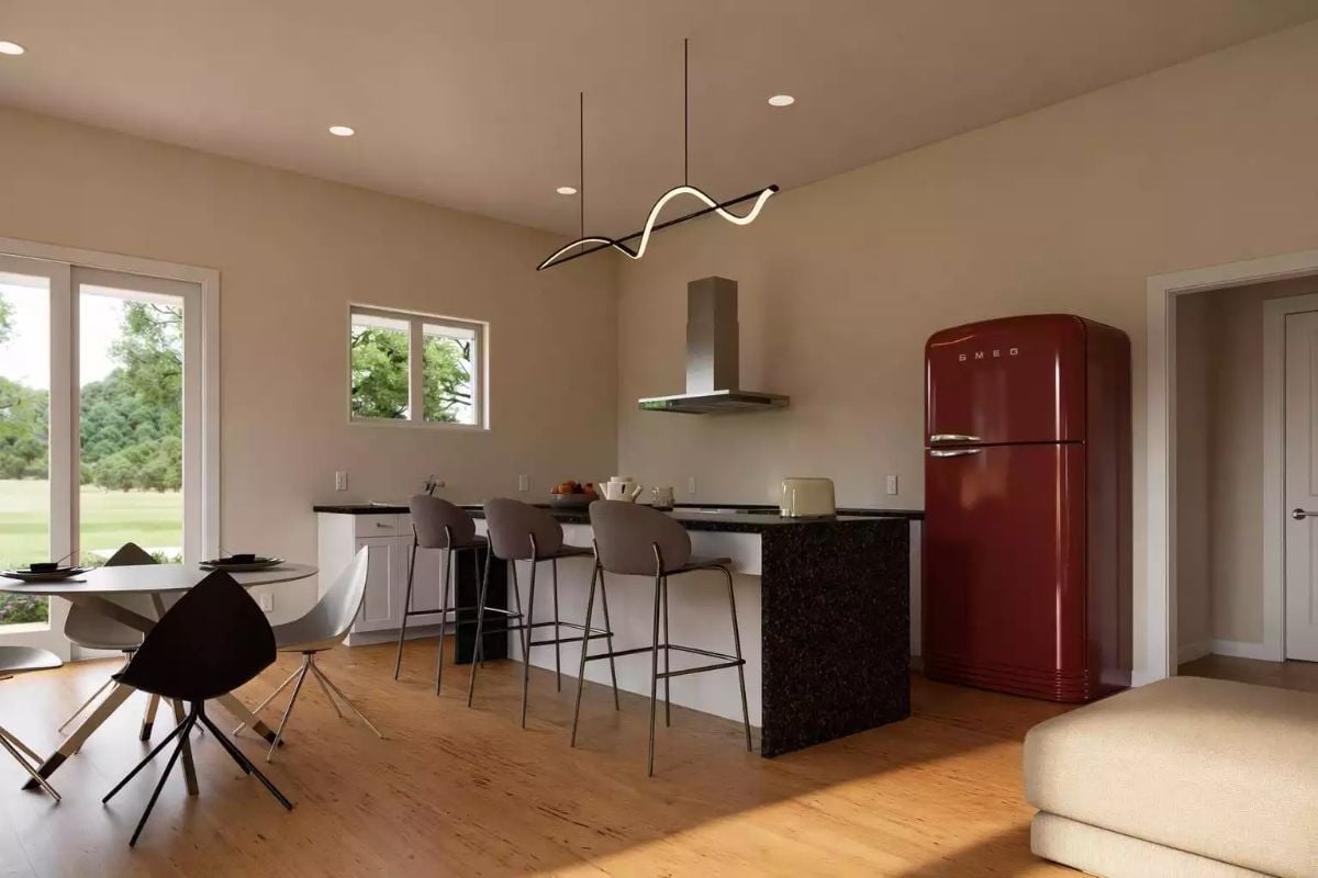 Red Smeg, Dark Granite, and a Pendant That Earns Its Keep