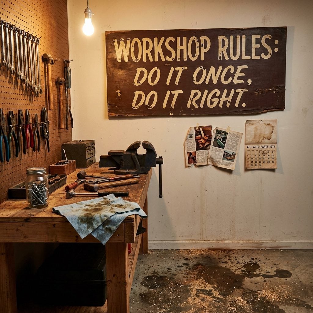 The Hand-Lettered Sign Above the Workbench That Said Something About Rules