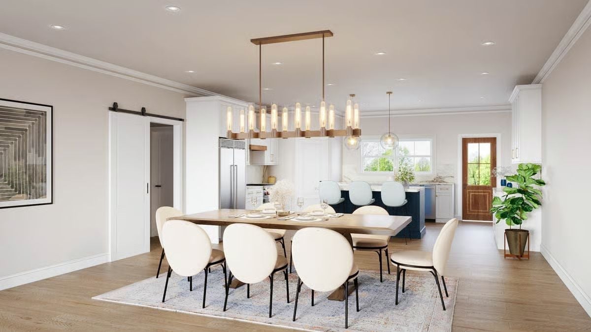 Brass, Cream, and Navy Walk Into a Dining Room Together