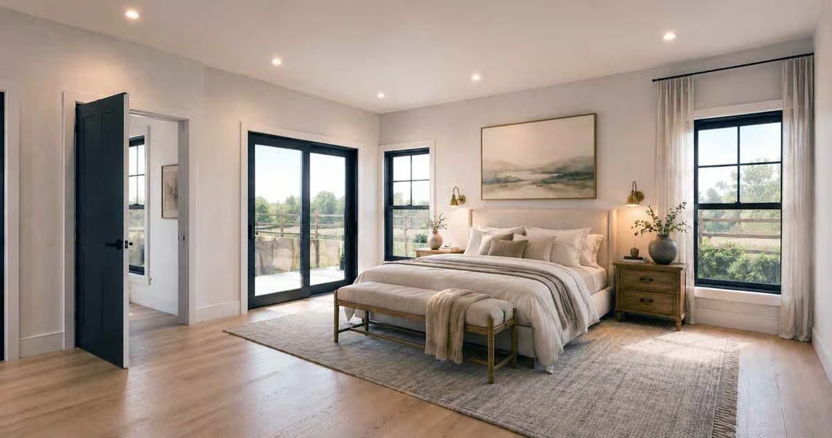 Brass Sconces and a Bench at the Foot of the Bed That Actually Gets Used