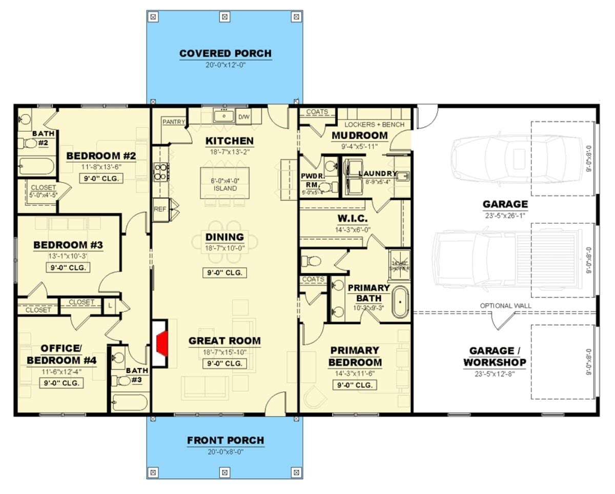 Floor Plan - Hayfield 4-Bedroom Modern Barndominium with Workshop Garage Designed for Families Who Refuse to Live in a Cookie-Cutter Subdivision