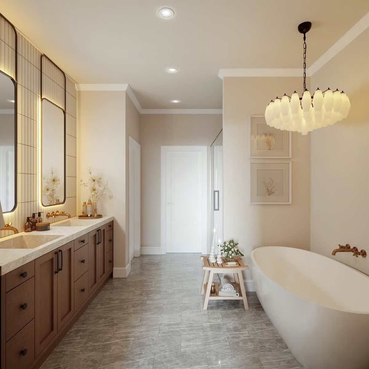 Gold Faucets and a Freestanding Tub Prove Warm Tones Belong in the Bathroom