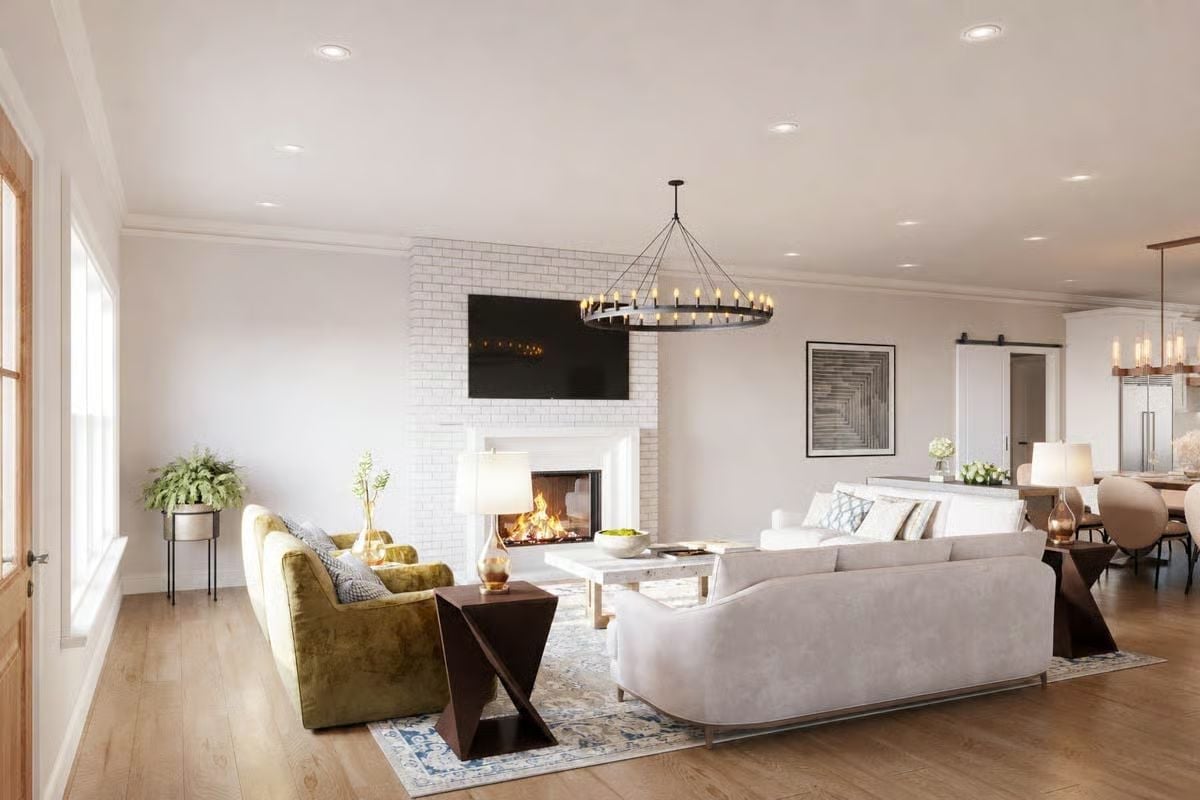 Olive Velvet and White Brick Do the Heavy Lifting Here