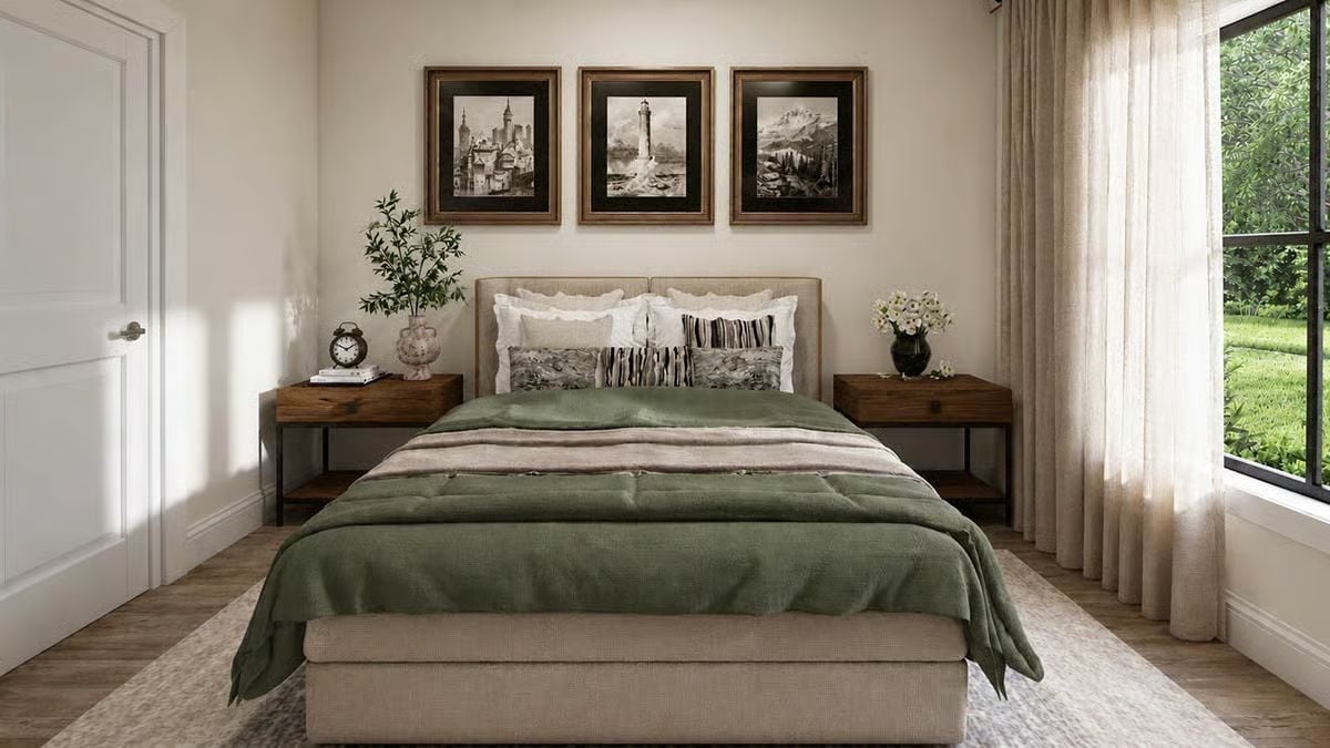 Sage Green Bedding, Framed Ink Art, and Nightstands That Actually Hold Your Stuff