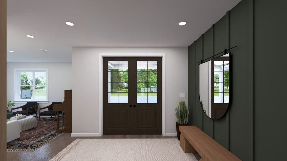 Dark Doors, Deep Green, and a Bench That Means Business