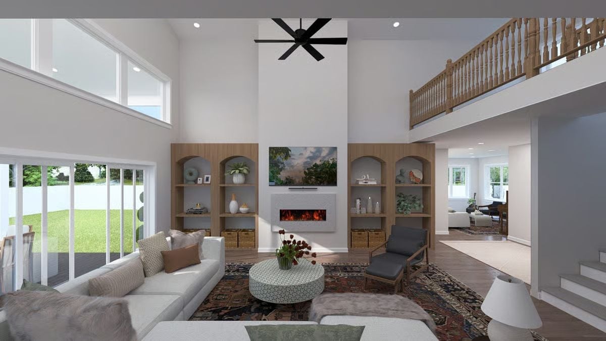 Soaring Ceilings, Built-Ins, and a Fireplace Wall Worth Centering Your Life Around