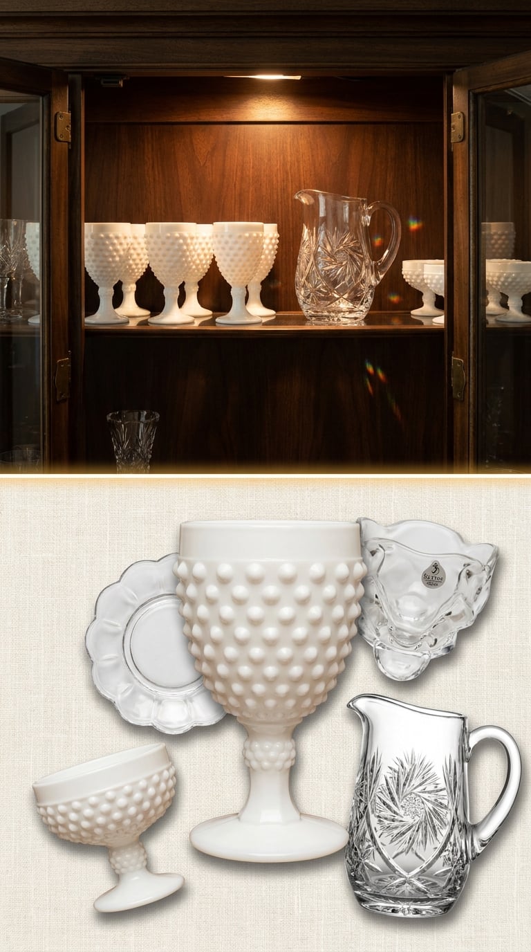 Hobnail Milk Glass Goblets and the Cut-Glass Pitcher Nobody Drank From