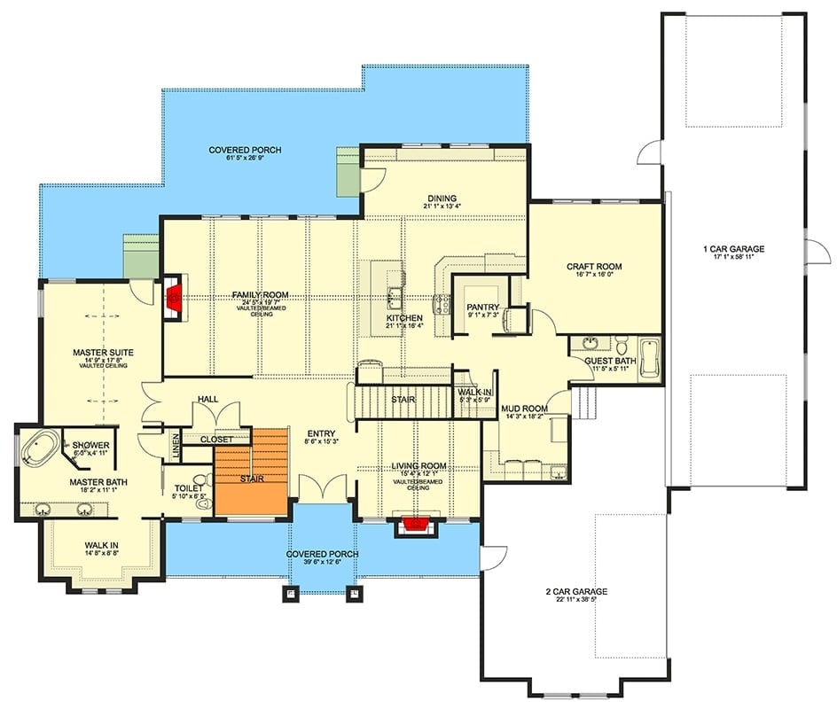 Floor Plan - Main Floor The Hollowfield 3-Bedroom Farmhouse Layout with RV Garage (4,109 Sq. Ft. Floor Plan)