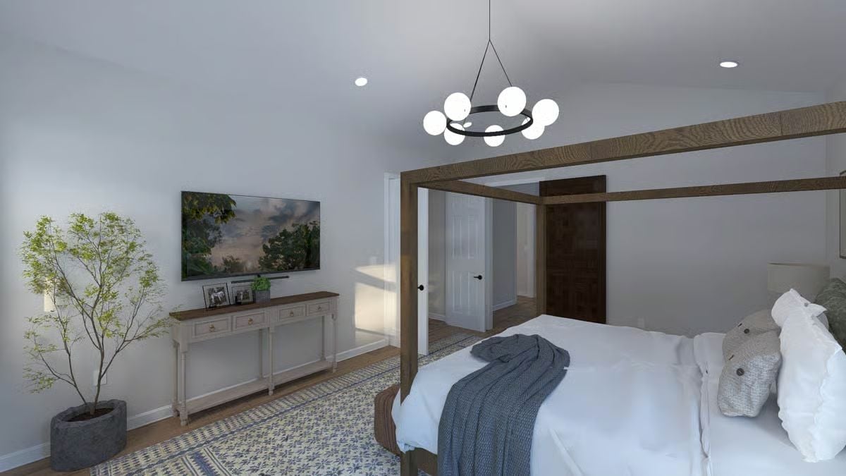Four-Poster Bones and Globe Pendants That Pull the Room Together
