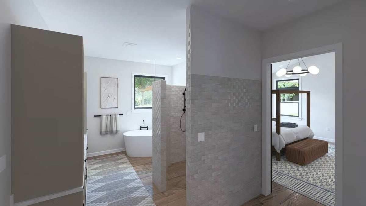 Open Shower Wall and a Soaking Tub That Don't Have to Fight for Space