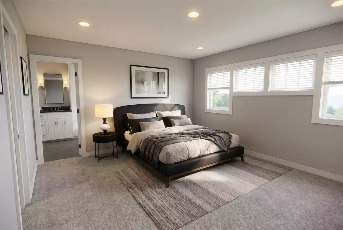 Low-Profile Bed Frame, Gray Walls, and a Carpet That Actually Ties It Together