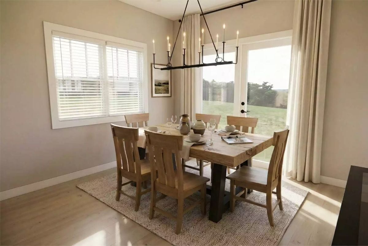 Rectangular Iron Chandelier, Reclaimed Wood Table, and Light That Does the Work