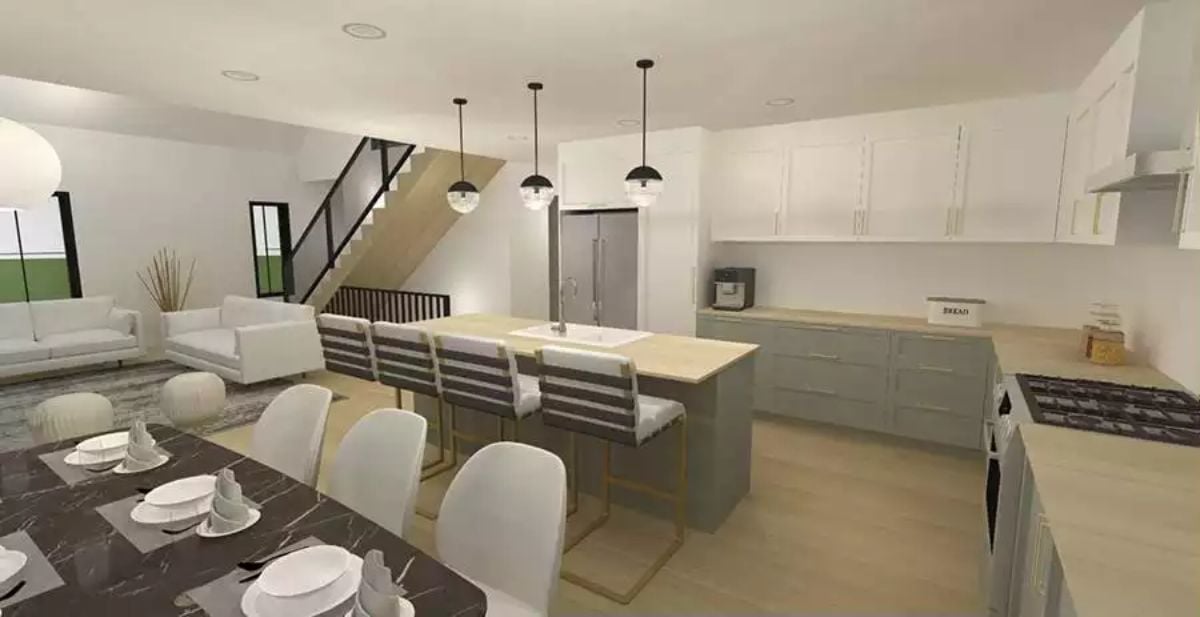Kitchen Island Long Enough to Seat the Whole Family Without Crowding