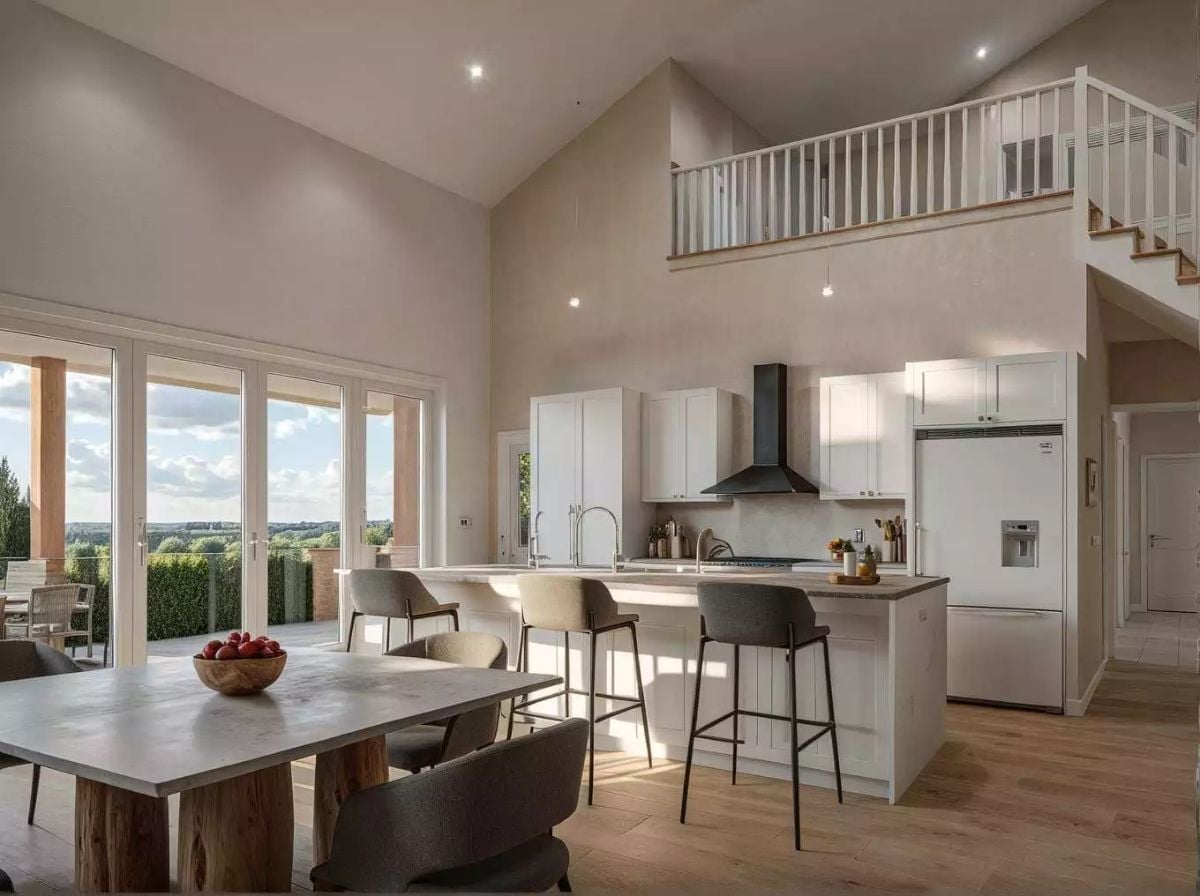 Vaulted Ceilings and a Mezzanine Make the Kitchen Feel Genuinely Grand
