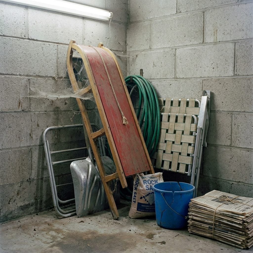 The Kid's Outgrown Sled Leaning Against the Wall Behind Everything Else