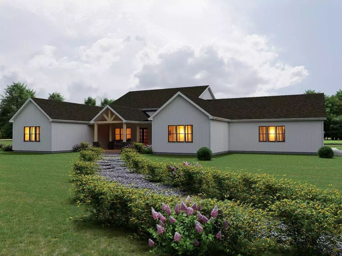 Warm Light at Dusk Makes This Farmhouse Rear Elevation Hard to Walk Away From