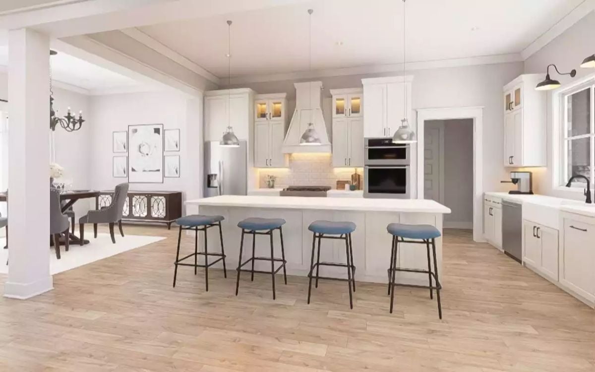 Four Bar Stools and a Island Wide Enough to Mean It