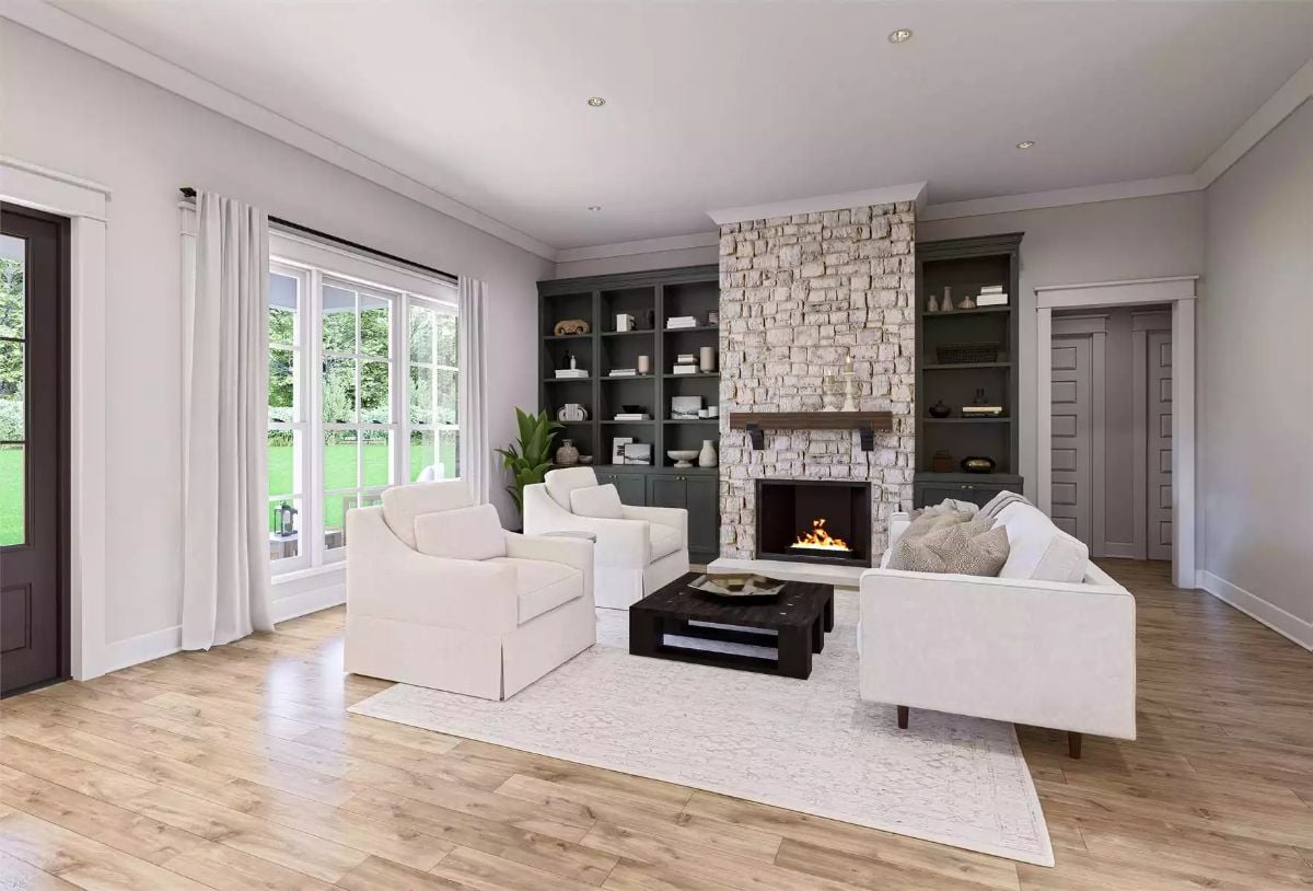 Stone Fireplace Wall With Built-Ins That Actually Earn Their Keep
