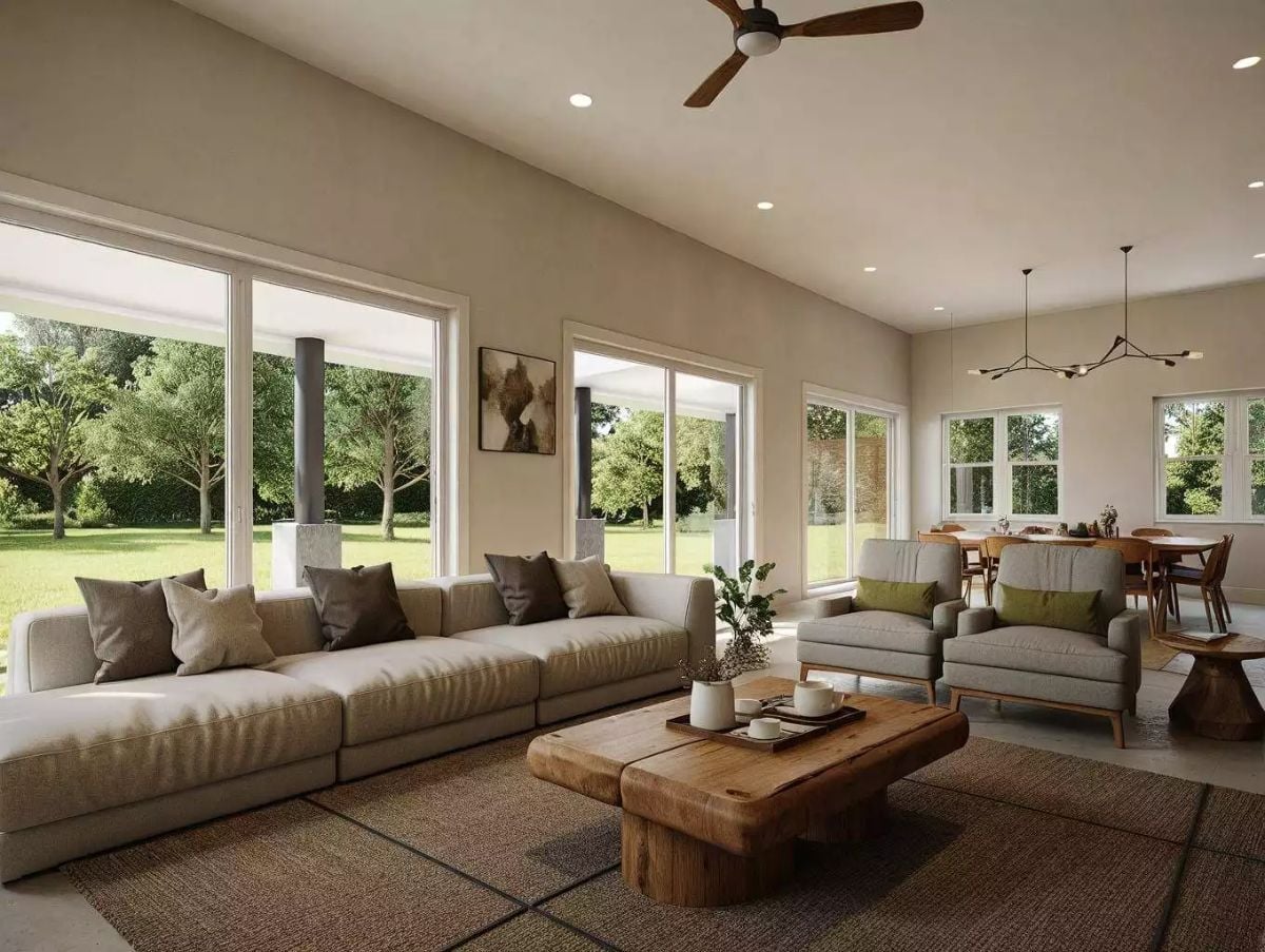 Low-Profile Sectional and Raw Wood Coffee Table Nail the Casual-Elegant Balance