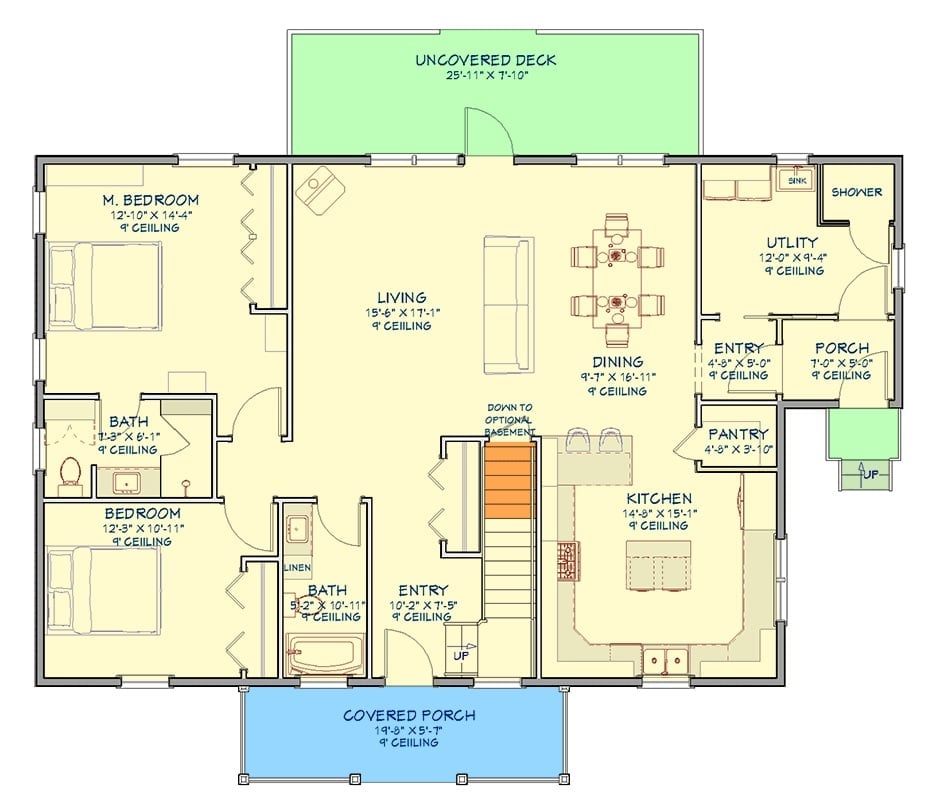 Floor Plan - Larkspur 2-Bedroom Cape Cod with Covered Front Porch Designed for Couples Who Love a Quiet Morning Coffee More Than Anything