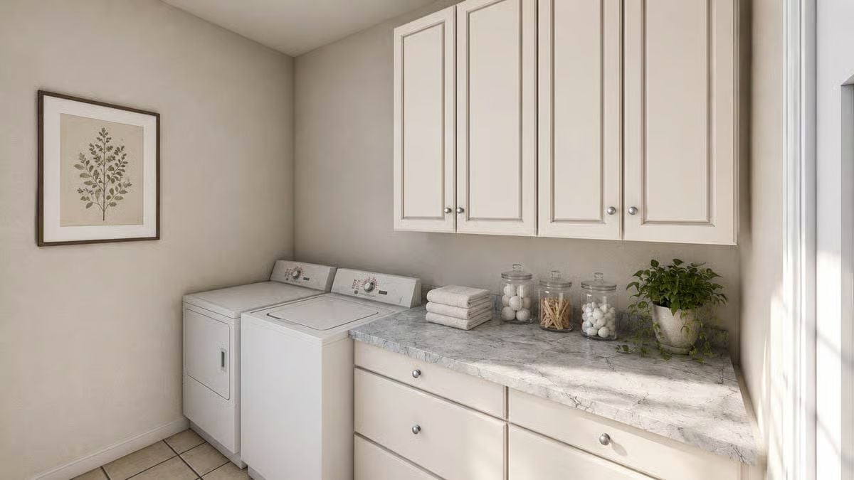 Dryer Balls in Glass Jars and Marble Counters Make Laundry Feel Like Less of a Chore