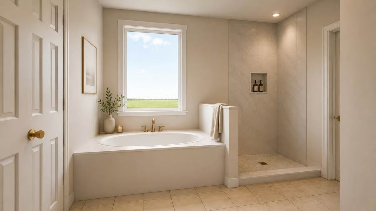Gold Fixtures and an Open Shower That Don't Need to Compete for Attention