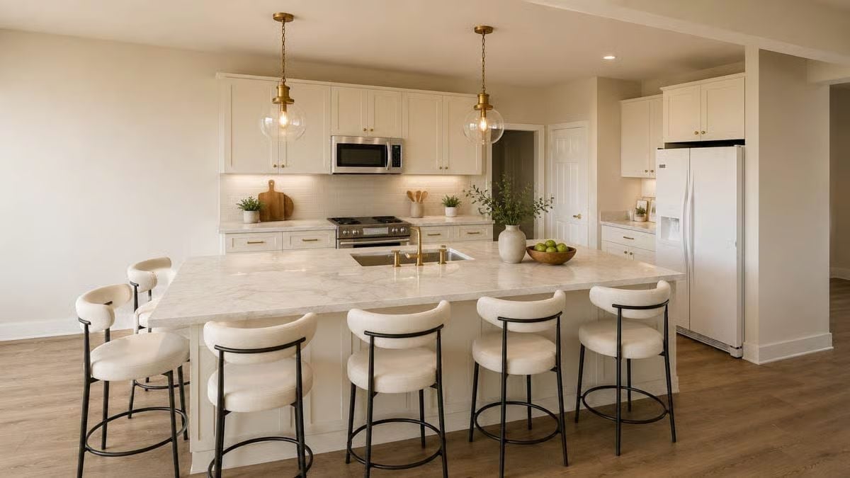 Marble Island with a Brass Faucet That Steals Attention Every Time