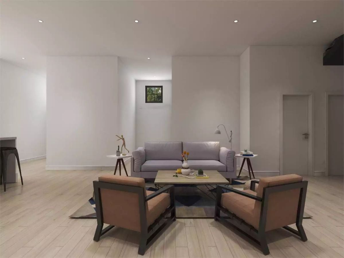 Lavender-Gray Sofa Anchors a Living Room That Knows Exactly What It's Doing