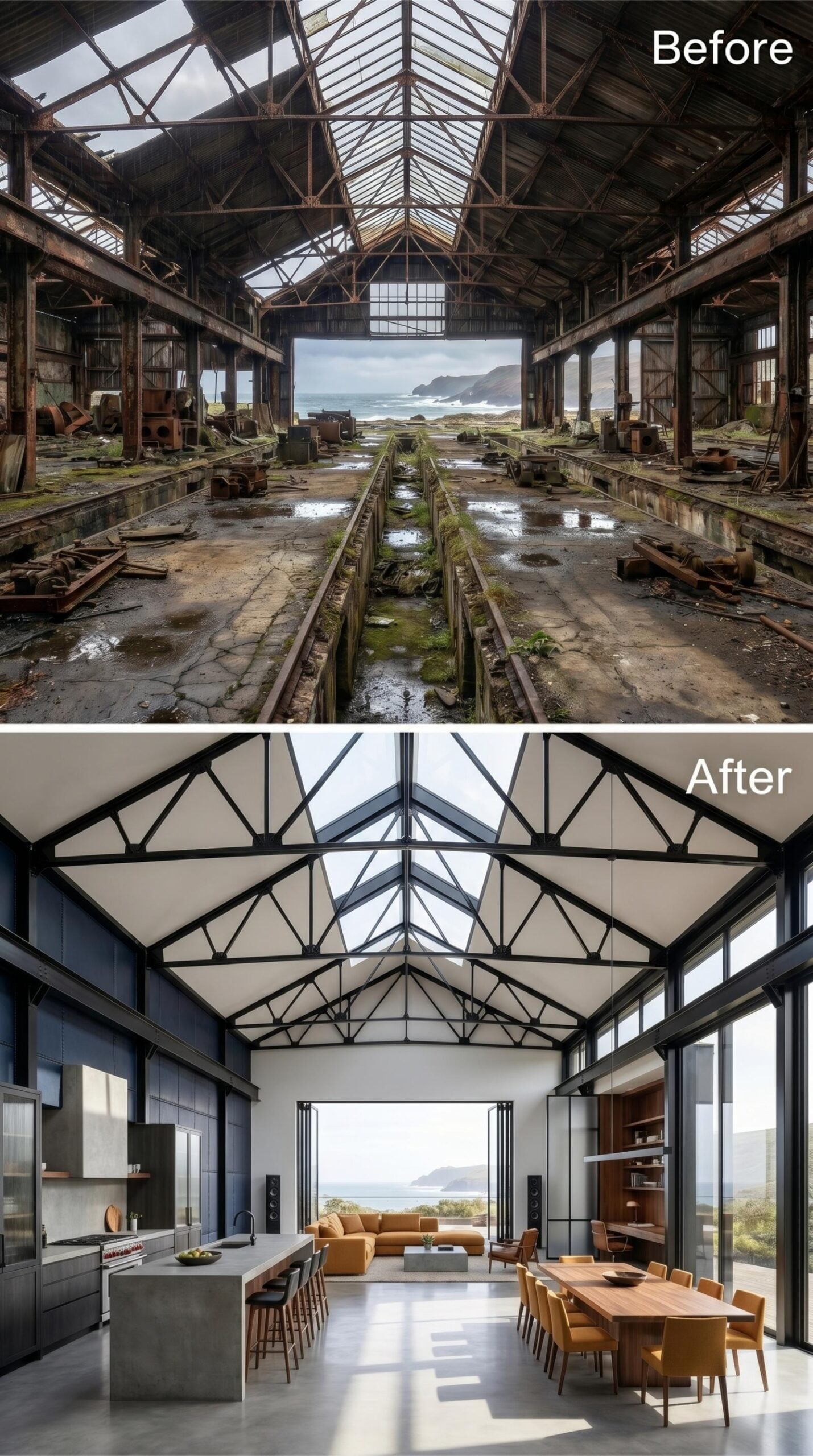 Exposed Trusses, Polished Concrete, Ocean at the End: Section 21 Delivers