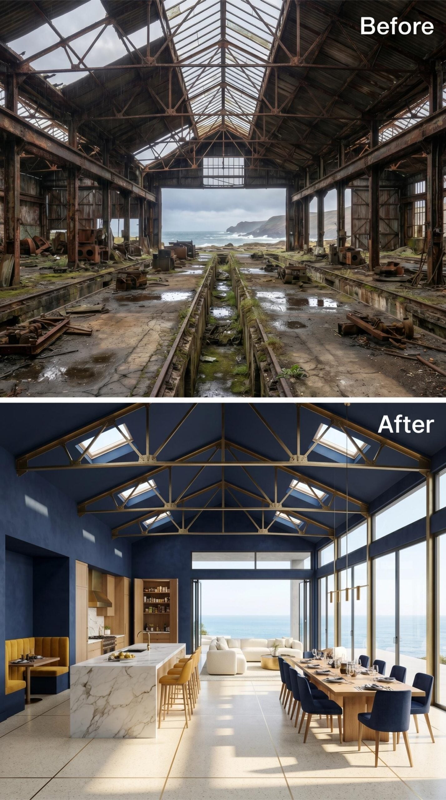 Navy Trusses, Marble Island, Gold Joints: Shed Bones Finally Dressed for the Coast